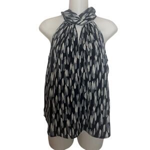 NWT Banana Republic Black Gray White Print Halter Top Sz Small Petite $60
